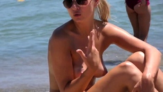 Gorgeous blonde Topless Beach Voyeur Public Nude