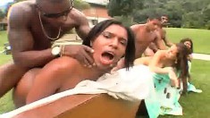 Brazilian bitches get their big asses slammed balls deep outdoors