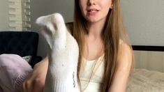 Redhead toe tugs big black dick in foot fetish foreplay