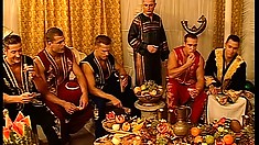 When they come back to the palace, a fine banquet is set out to nourish the horny boys