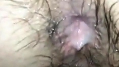 Close-up of my hairy cumhole being barefucked and bred